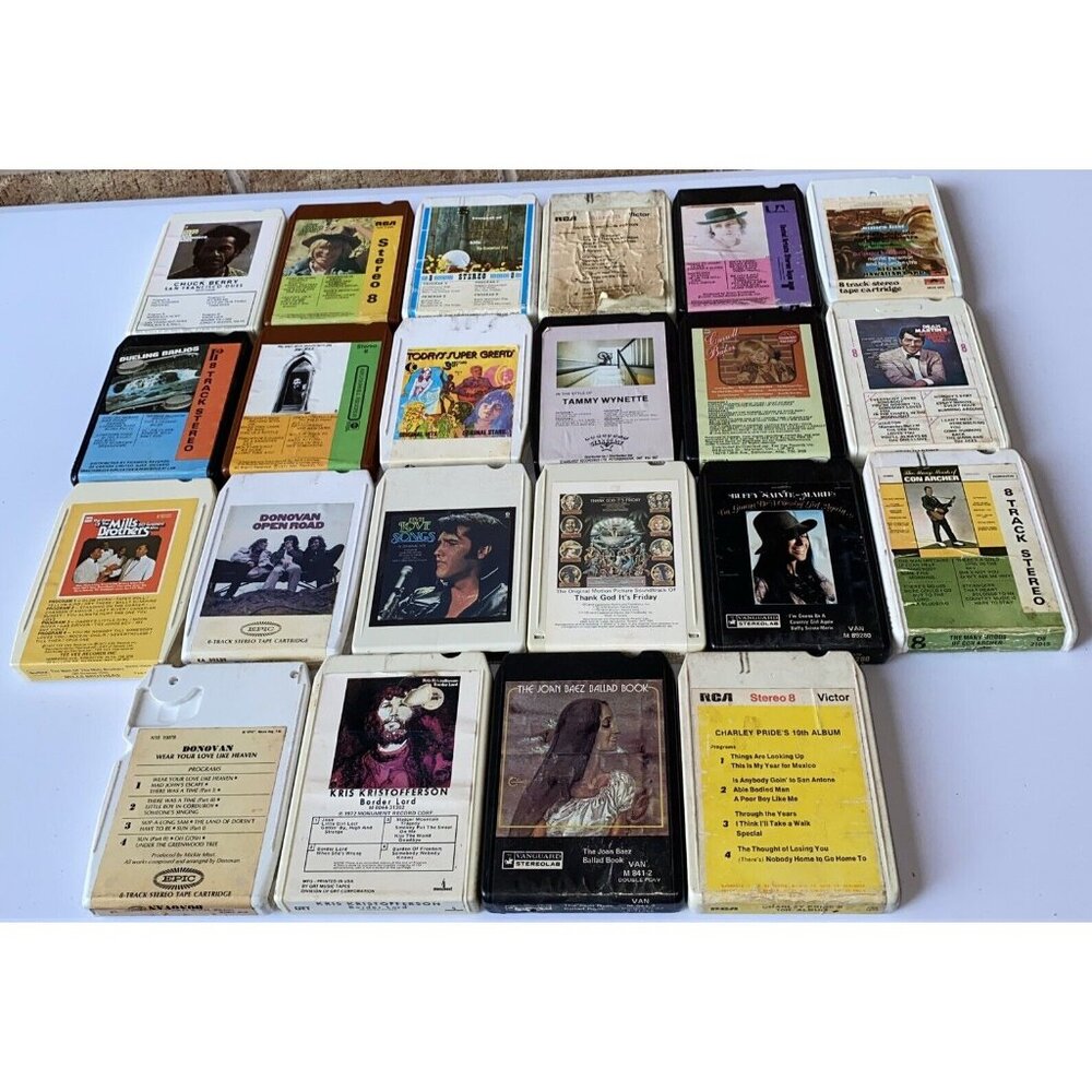 22 Assorted 8 Track Tape Cartridges Elvis Presley Rock Country Mixed Music